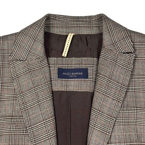 Piazza Sempione Plaid Blazer SZ.8 Brown Wool Suede Elbow Patches Academia Career - Picture 4 of 11